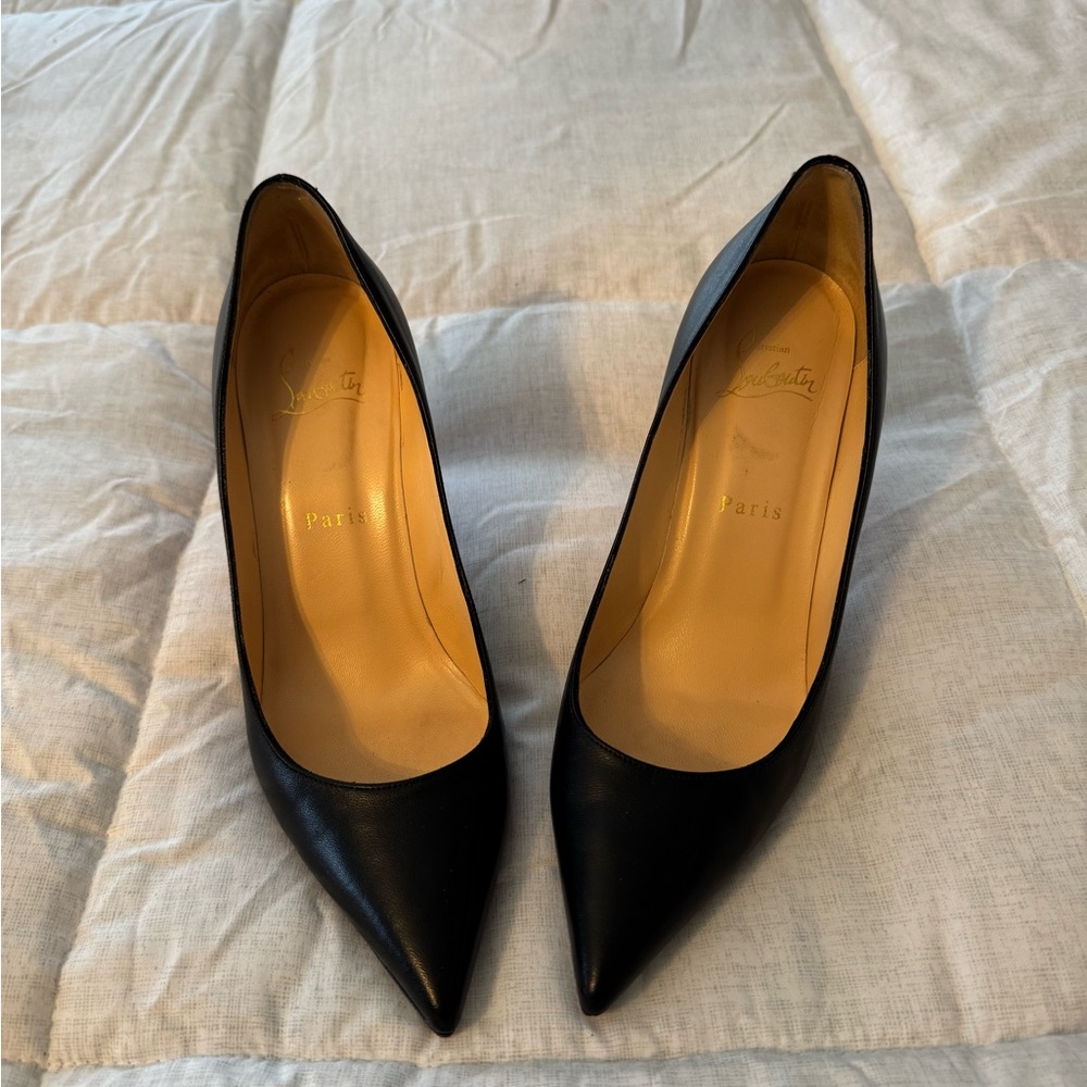 Christian Louboutin Black Pointed Leather Pumps Kate 85MM